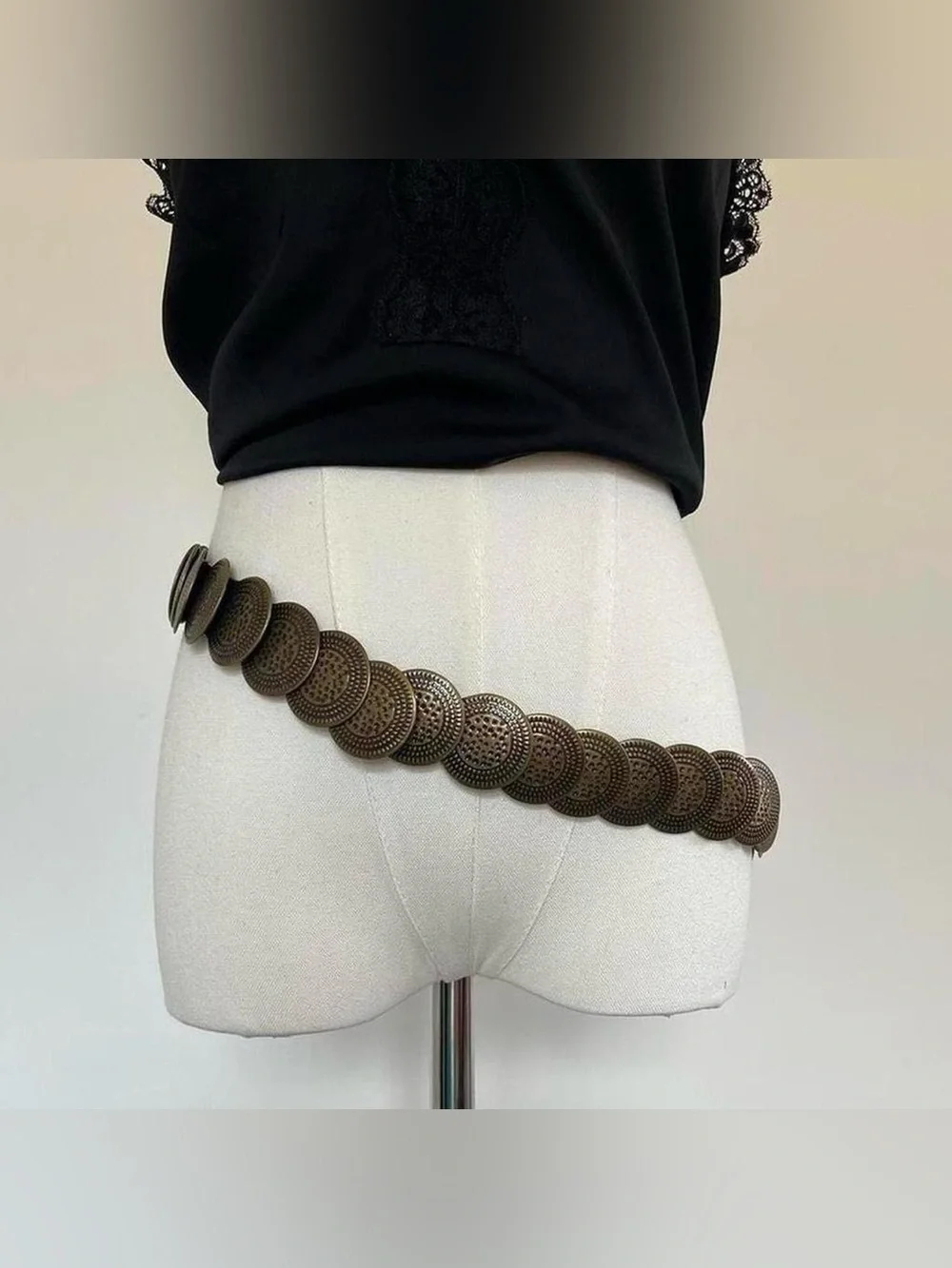 Vintage Bronze Disc Link Waist Belt - Dark Bronze